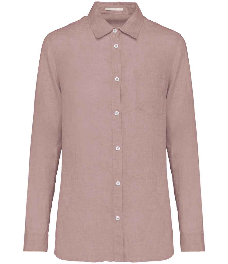 Spasso Ladies Long Sleeve Linen Shirt in Petal Rose