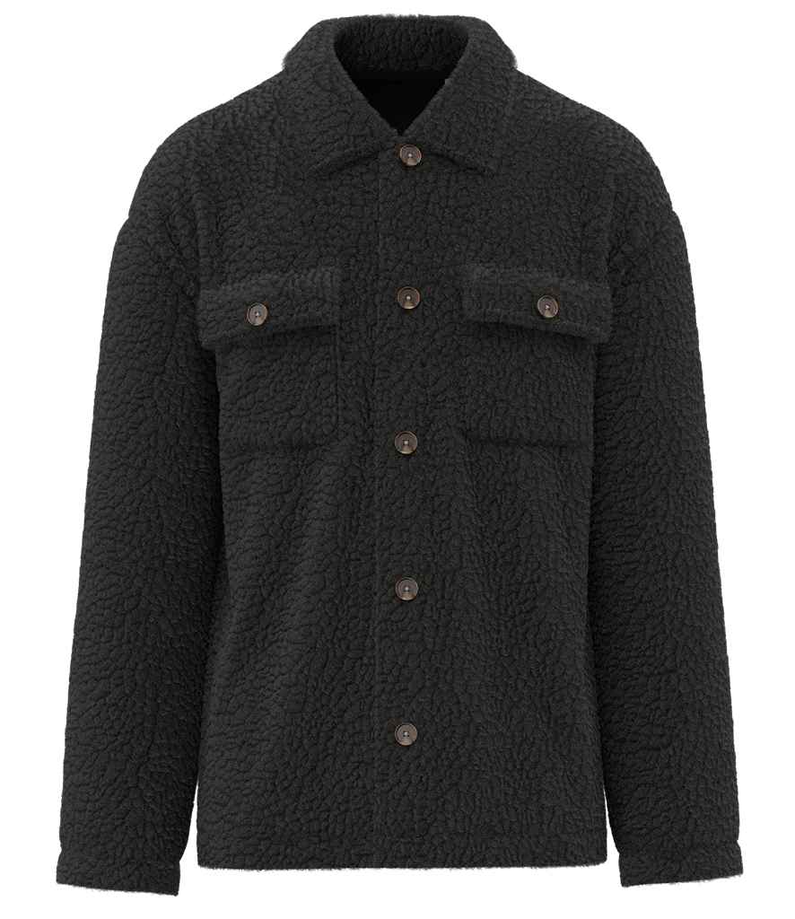 Spasso Unisex Sherpa Drop Shoulder Overshirt in Black