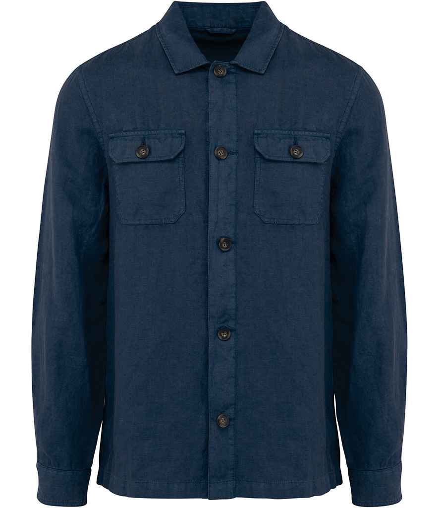 Spasso Linen Washed Overshirt in Washed Navy