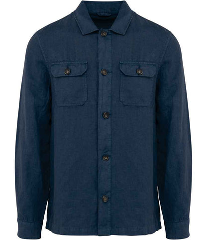 Spasso Linen Washed Overshirt in Washed Navy