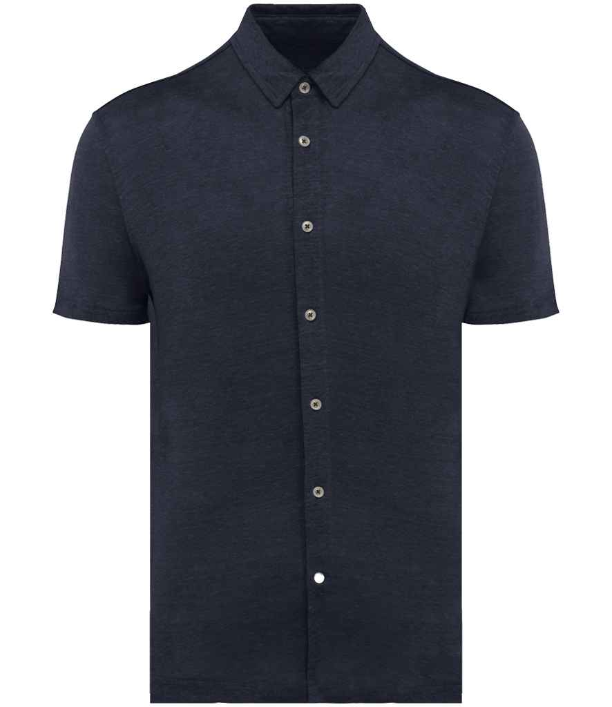 Spasso Short Sleeve Linen Shirt in Navy