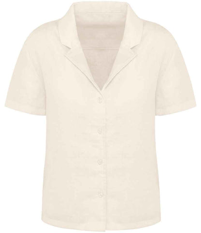 Spasso Ladies Short Sleeve Linen Bowling Collar Shirt in Ivory