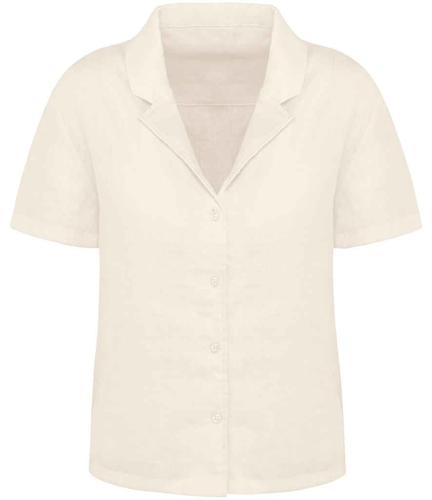 Spasso Ladies Short Sleeve Linen Bowling Collar Shirt
