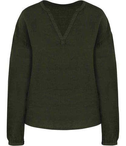 Spasso Ladies Linen Blouse in Organic Khaki