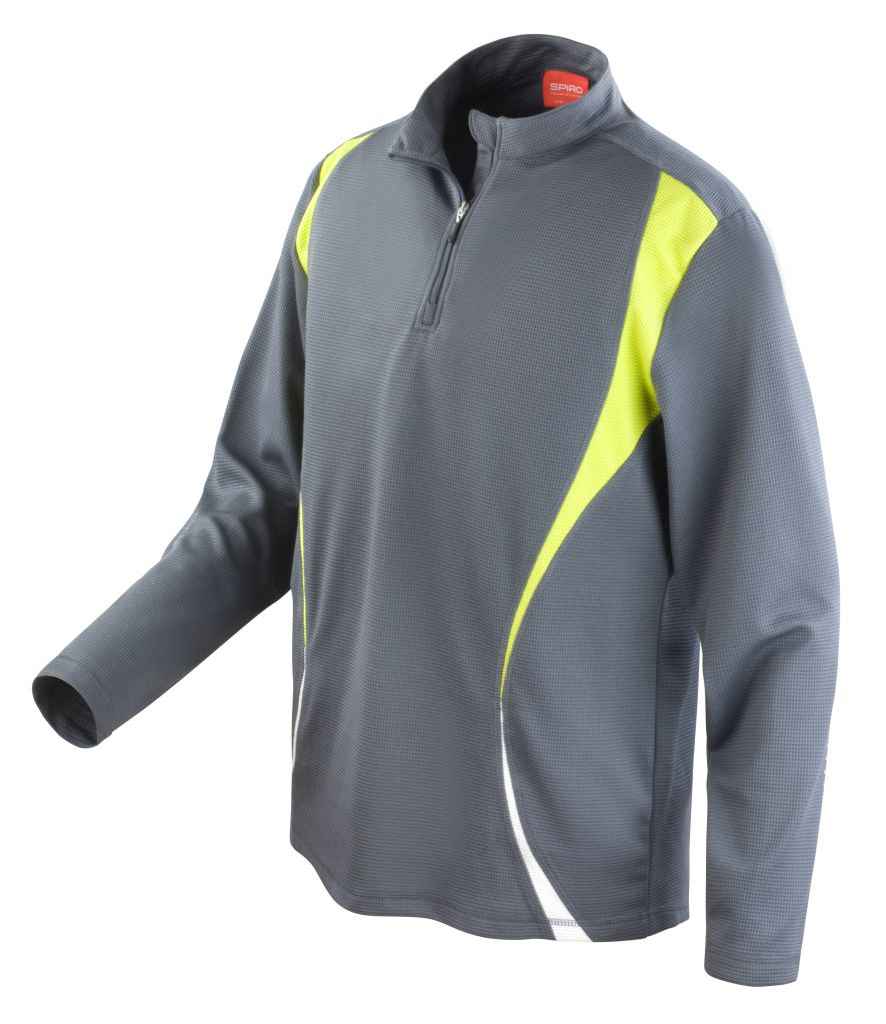 Spiro Unisex Zip Neck Trial Training Top in Grey/Lime Green/White