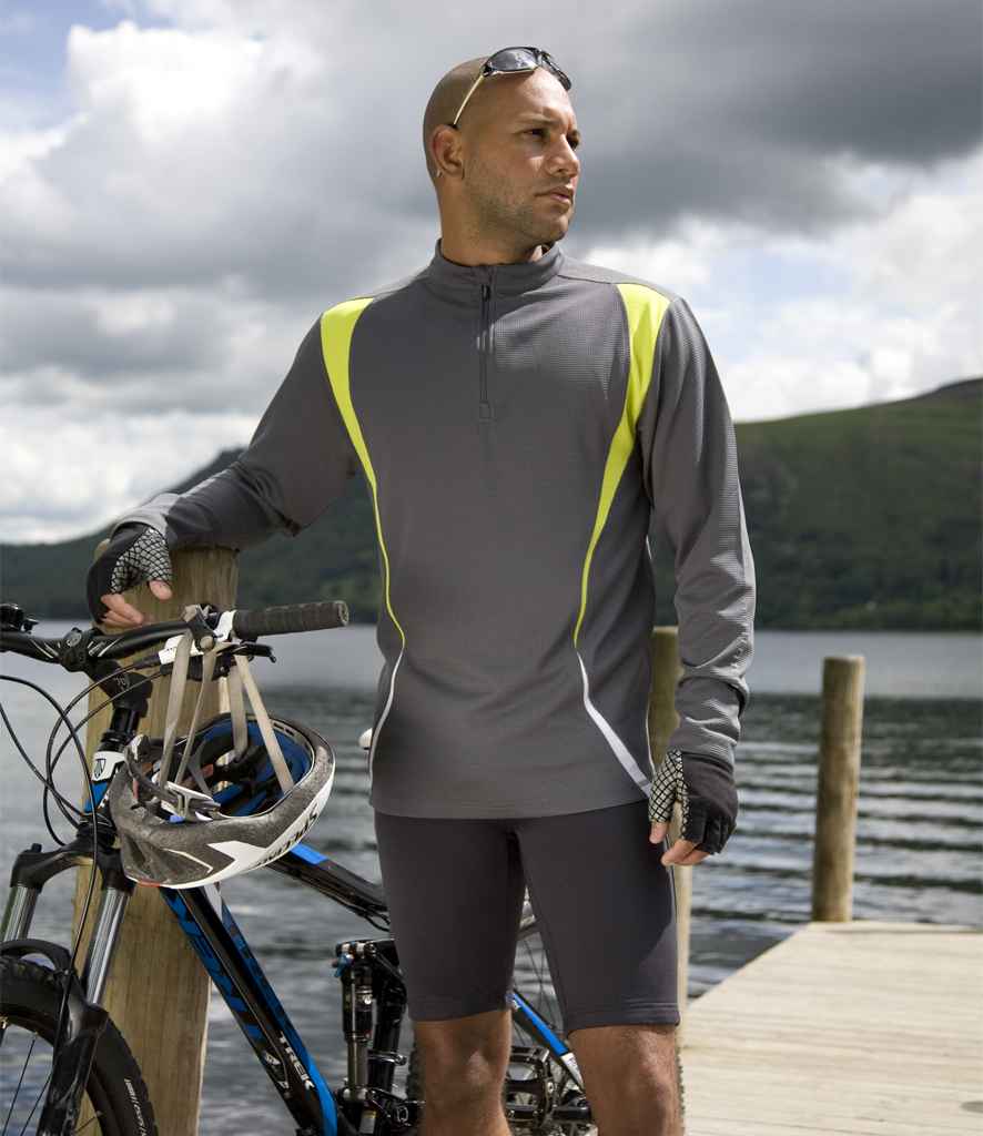 Spiro Spiro Unisex Zip Neck Trial Training Top Grey/Lime Green/White