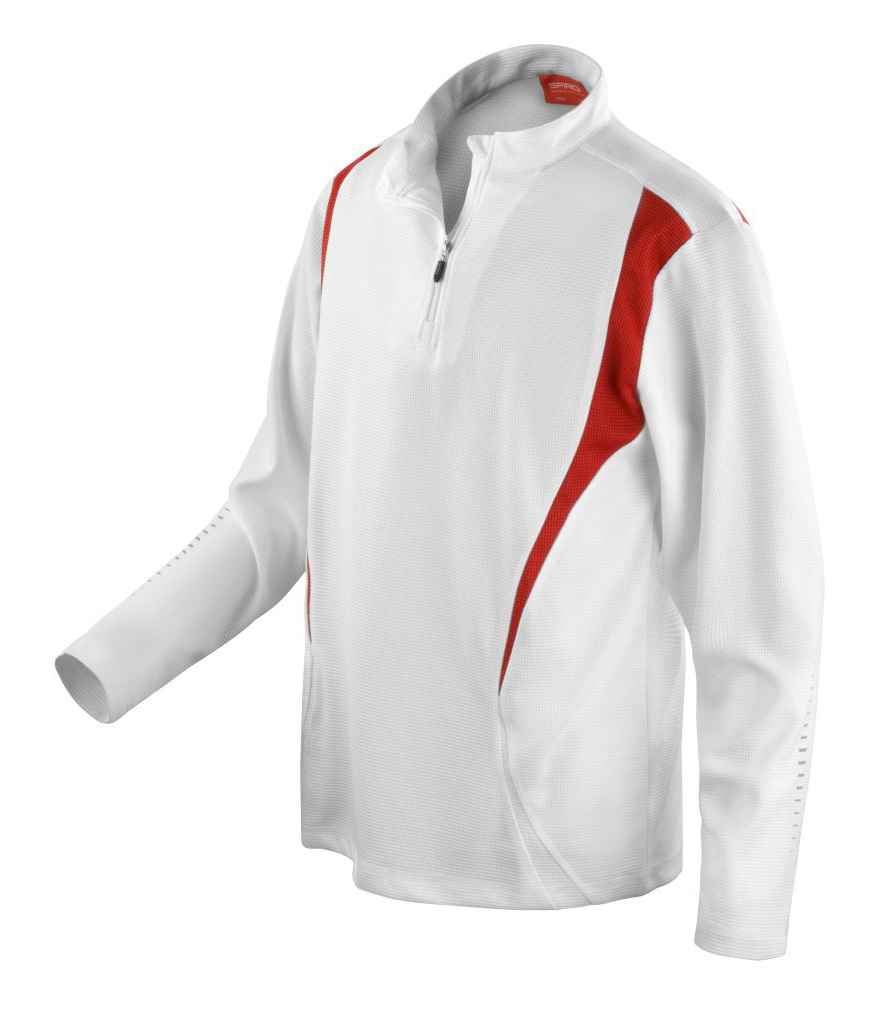 Spiro Spiro Unisex Zip Neck Trial Training Top White/Red/White