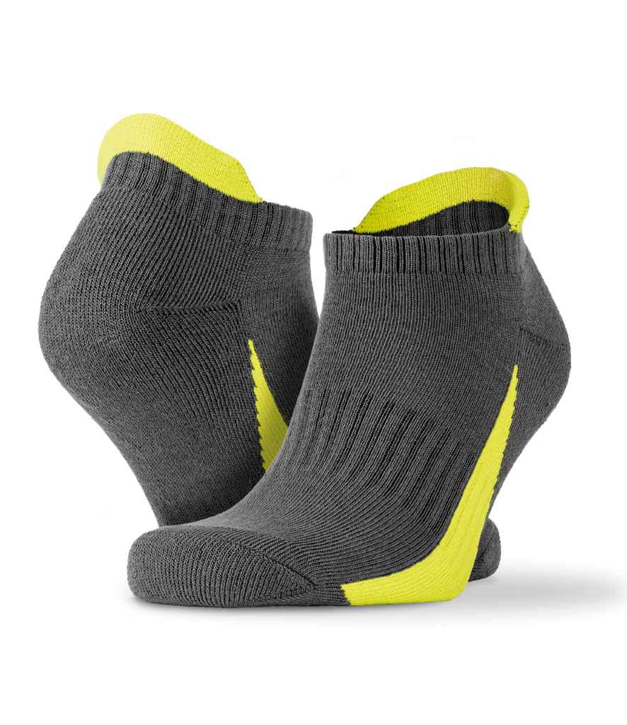 Spiro 3 Pack Sports Sneaker Socks in Grey/Lime Green