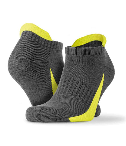 Spiro 3 Pack Sports Sneaker Socks in Grey/Lime Green