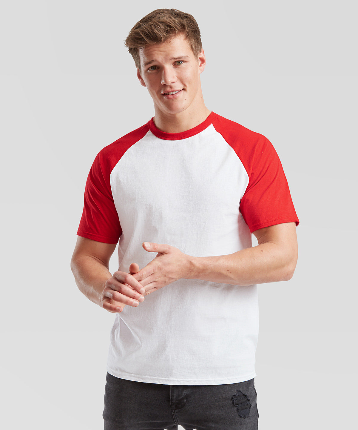 Fruit of the Loom Short sleeve baseball T Heather Grey/Deep Navy