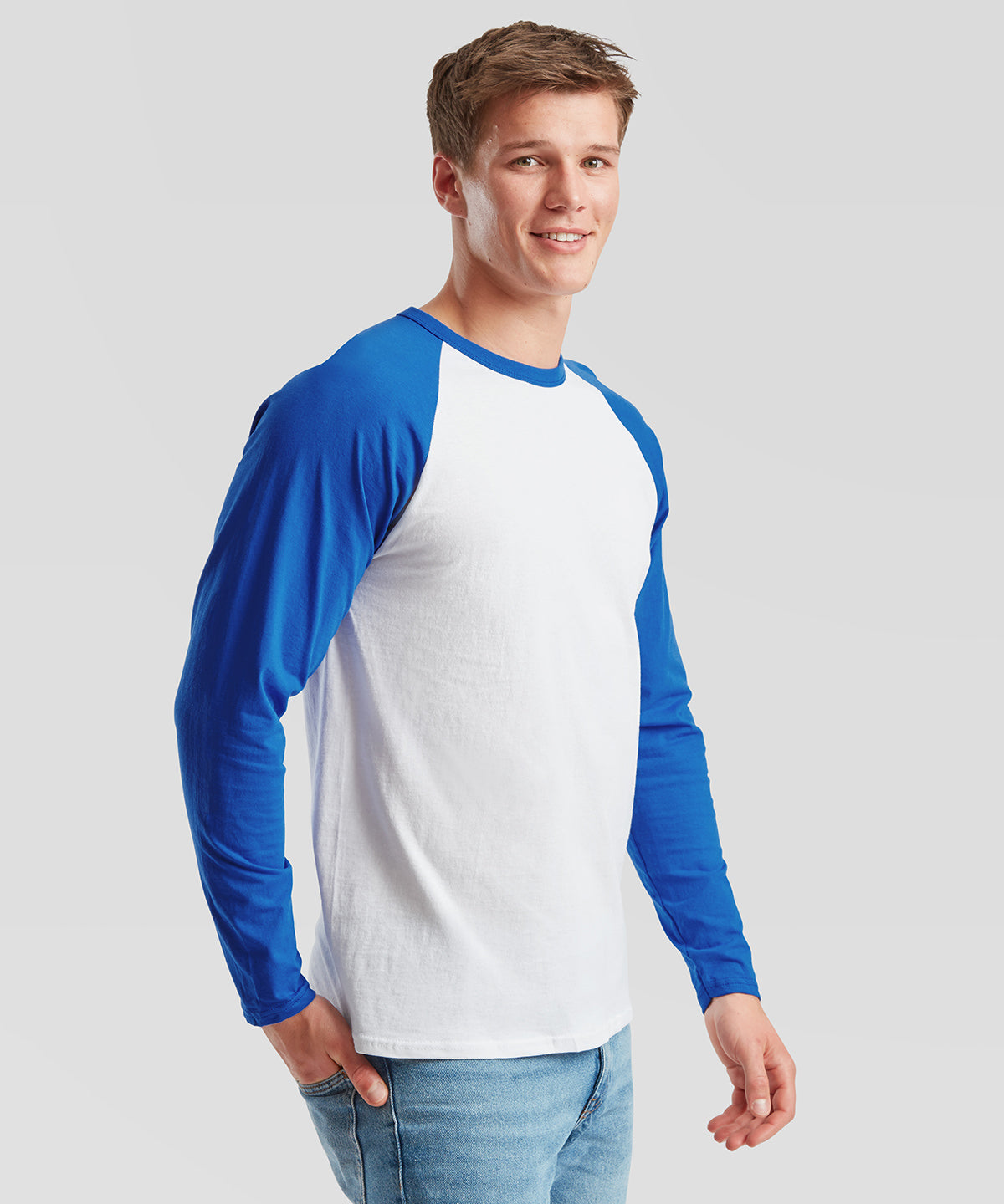 Fruit of the Loom Long sleeve baseball T Heather Grey/Deep Navy