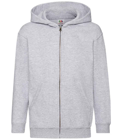 Fruit of the Loom Kids Classic Zip Hooded Sweatshirt in Heather Grey