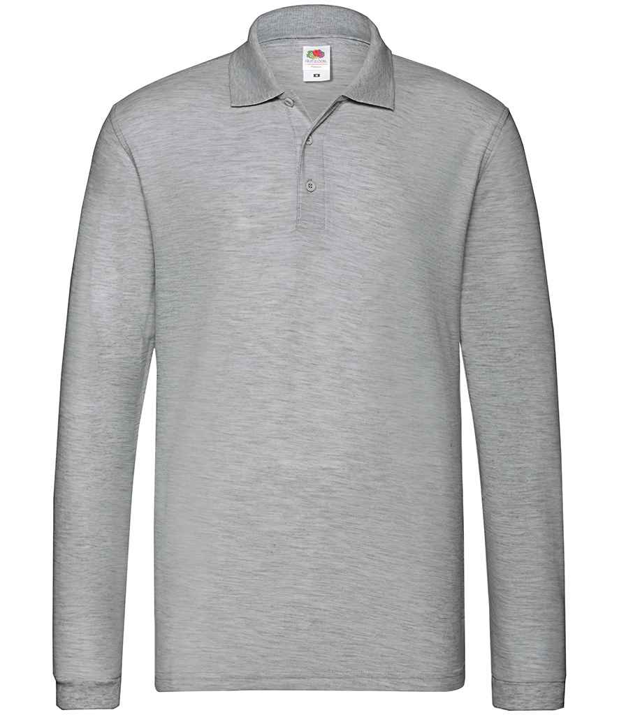 Fruit of the Loom Premium Long Sleeve Cotton Piqué Polo Shirt in Athletic Heather