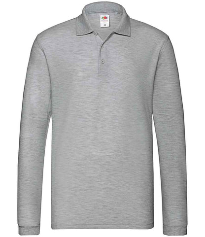 Fruit of the Loom Premium Long Sleeve Cotton Piqué Polo Shirt in Athletic Heather