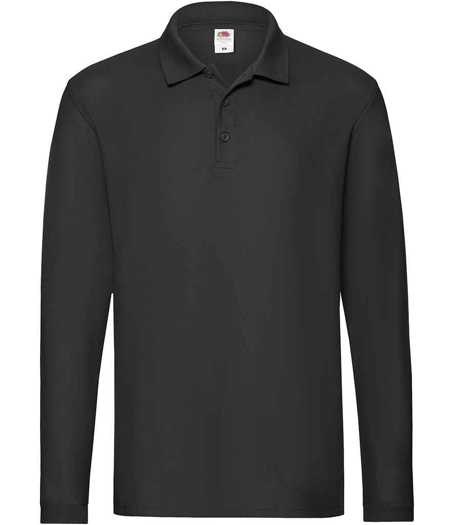 Fruit of the Loom Premium Long Sleeve Cotton Piqué Polo Shirt in Black