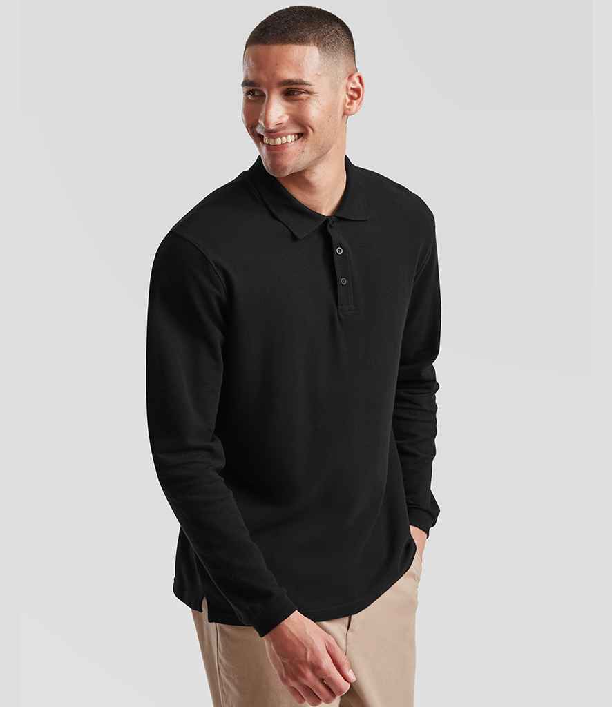 Fruit of the Loom Fruit of the Loom Premium Long Sleeve Cotton Piqué Polo Shirt Black