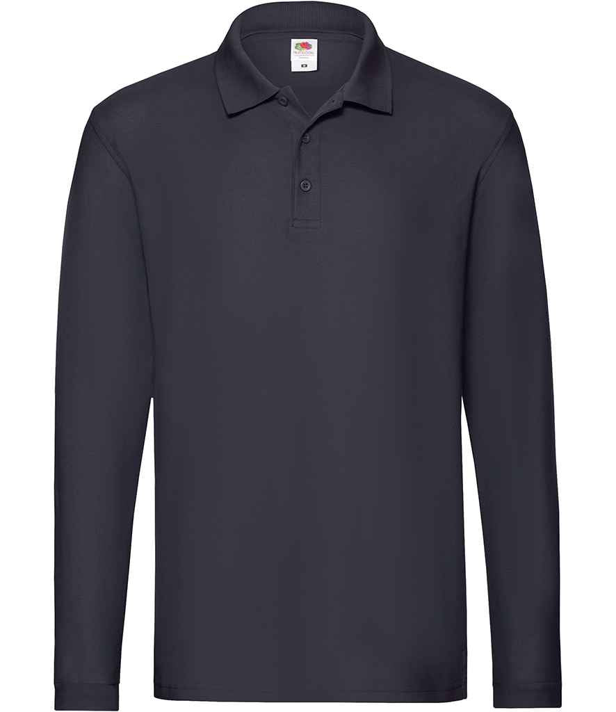 Fruit of the Loom Premium Long Sleeve Cotton Piqué Polo Shirt in Deep Navy