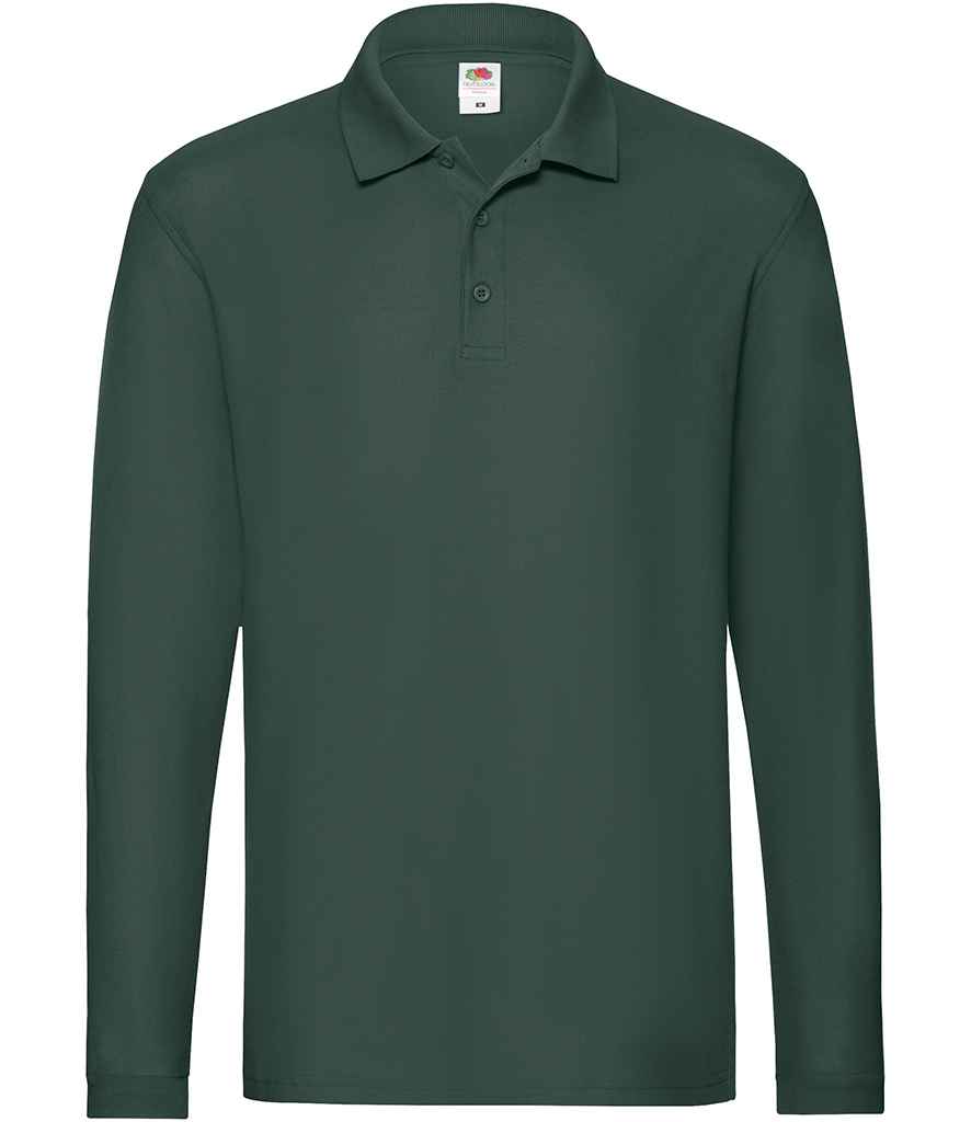Fruit of the Loom Premium Long Sleeve Cotton Piqué Polo Shirt in Forest Green