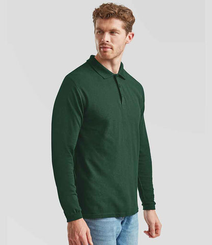 Fruit of the Loom Fruit of the Loom Premium Long Sleeve Cotton Piqué Polo Shirt Forest Green