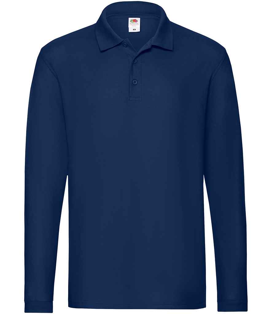 Fruit of the Loom Premium Long Sleeve Cotton Piqué Polo Shirt in Navy