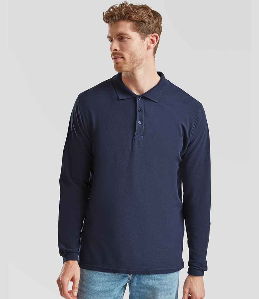 Fruit of the Loom Fruit of the Loom Premium Long Sleeve Cotton Piqué Polo Shirt Navy