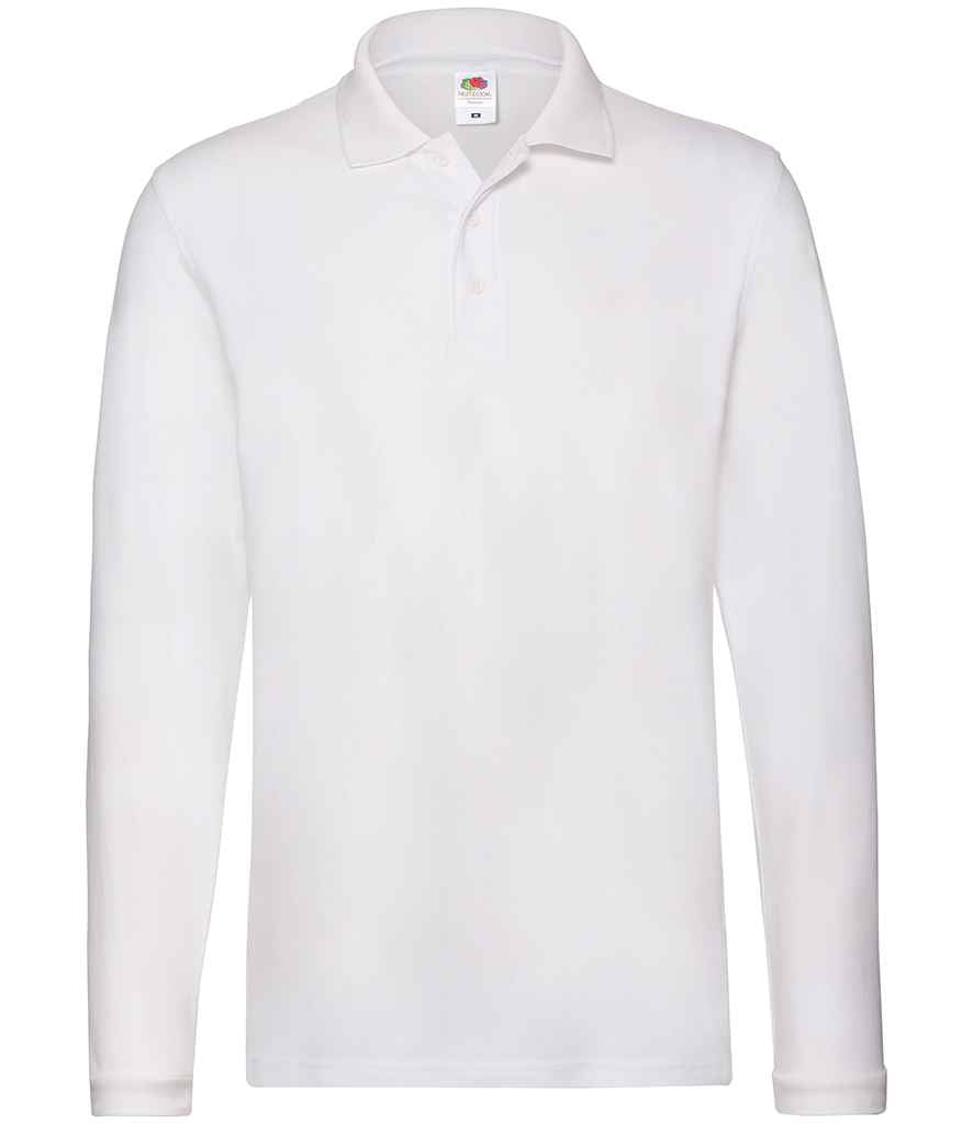 Fruit of the Loom Premium Long Sleeve Cotton Piqué Polo Shirt in White