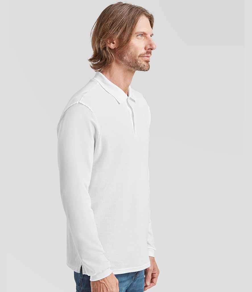 Fruit of the Loom Fruit of the Loom Premium Long Sleeve Cotton Piqué Polo Shirt White