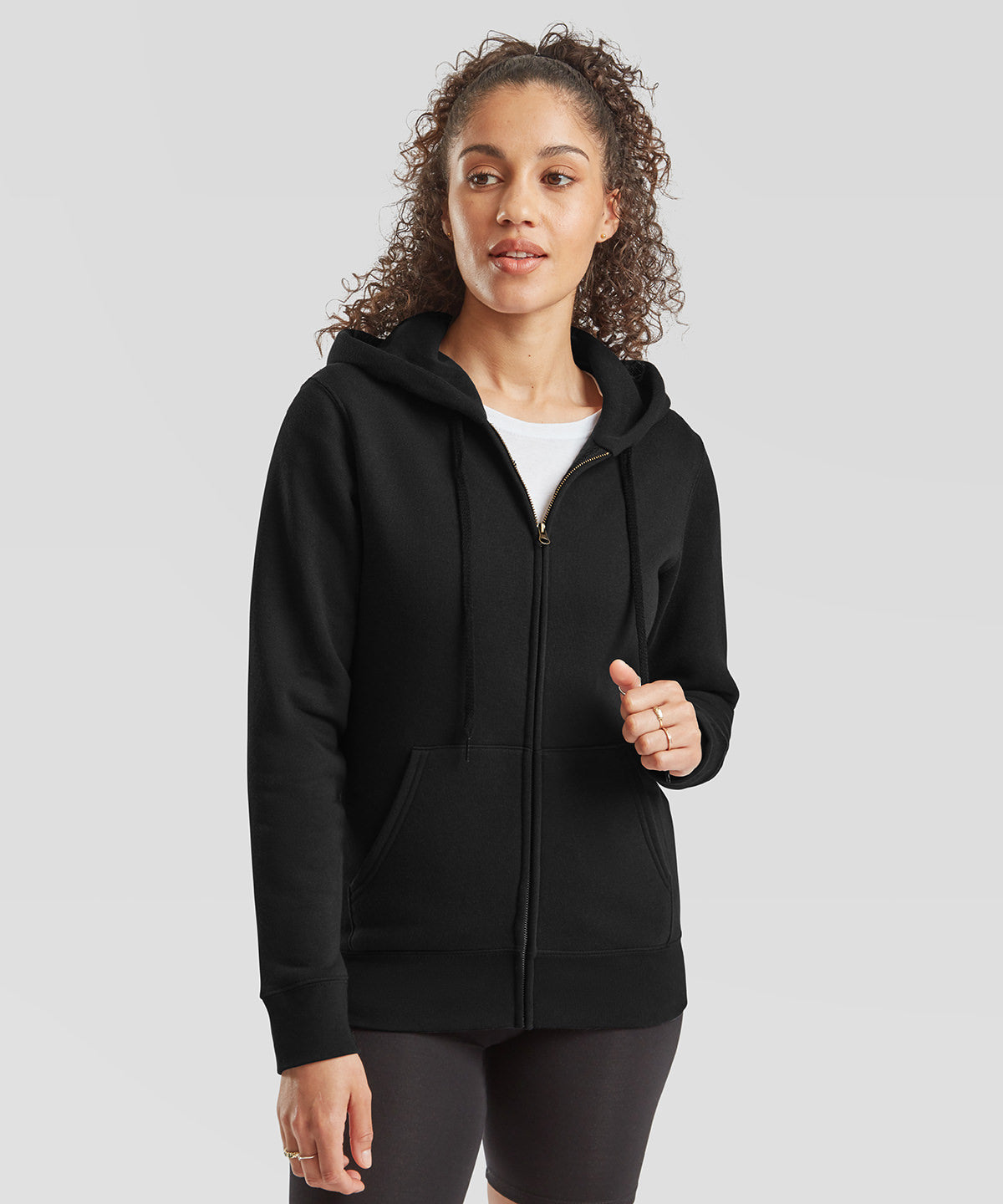 Fruit of the Loom Women's premium 70/30 hooded sweatshirt jacket Black