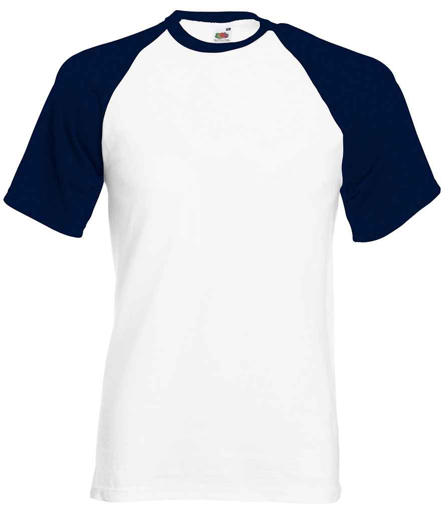 Fruit of the Loom Contrast Baseball T-Shirt in White/Deep Navy
