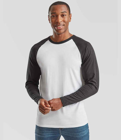 Fruit of the Loom Fruit of the Loom Contrast Long Sleeve Baseball T-Shirt White/Black
