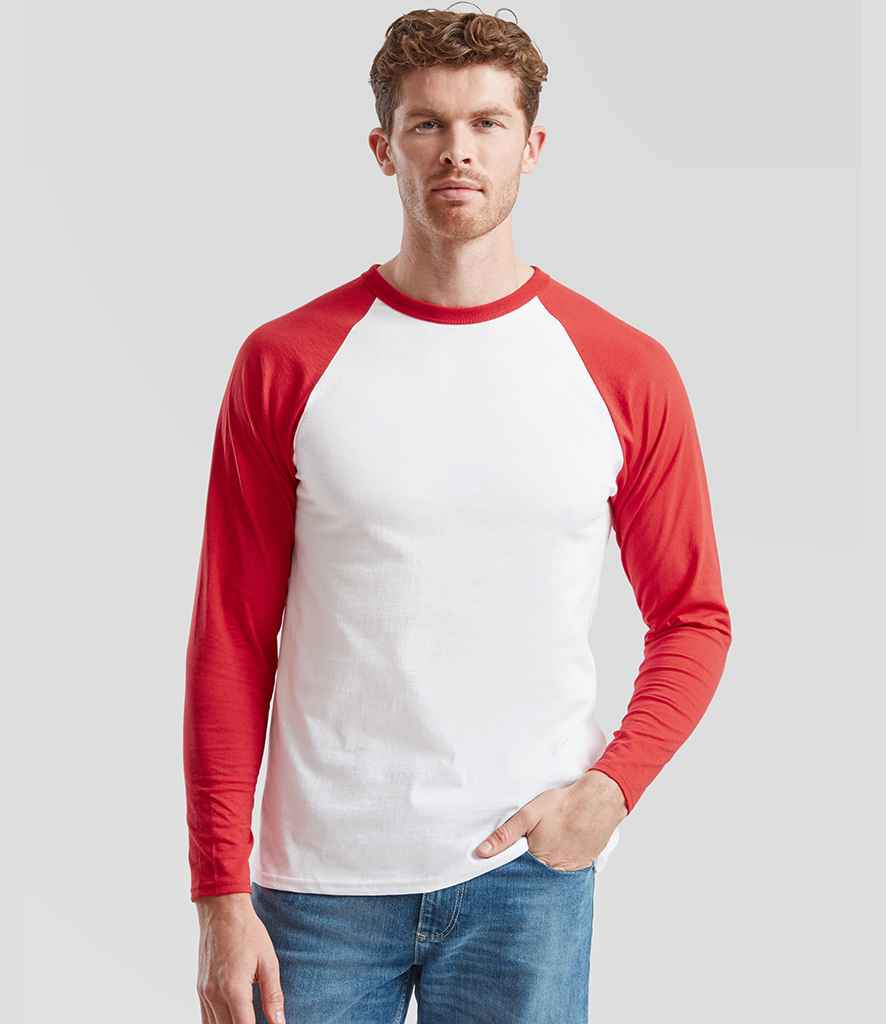 Fruit of the Loom Fruit of the Loom Contrast Long Sleeve Baseball T-Shirt White/Red