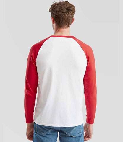 Fruit of the Loom Fruit of the Loom Contrast Long Sleeve Baseball T-Shirt White/Red
