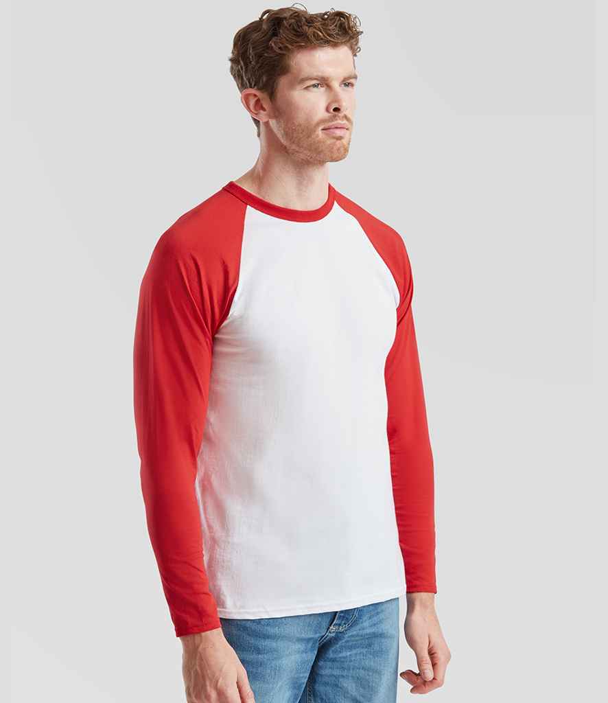 Fruit of the Loom Fruit of the Loom Contrast Long Sleeve Baseball T-Shirt White/Red