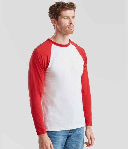 Fruit of the Loom Fruit of the Loom Contrast Long Sleeve Baseball T-Shirt White/Red