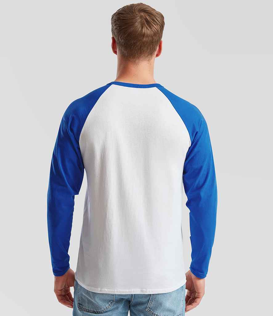 Fruit of the Loom Fruit of the Loom Contrast Long Sleeve Baseball T-Shirt White/Royal Blue