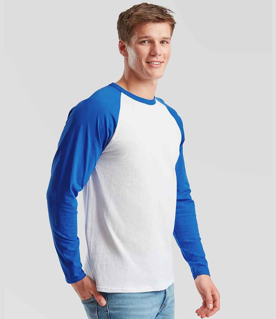 Fruit of the Loom Fruit of the Loom Contrast Long Sleeve Baseball T-Shirt White/Royal Blue