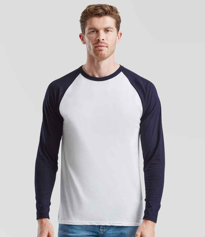 Fruit of the Loom Fruit of the Loom Contrast Long Sleeve Baseball T-Shirt White/Deep Navy