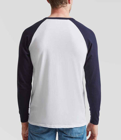 Fruit of the Loom Fruit of the Loom Contrast Long Sleeve Baseball T-Shirt White/Deep Navy