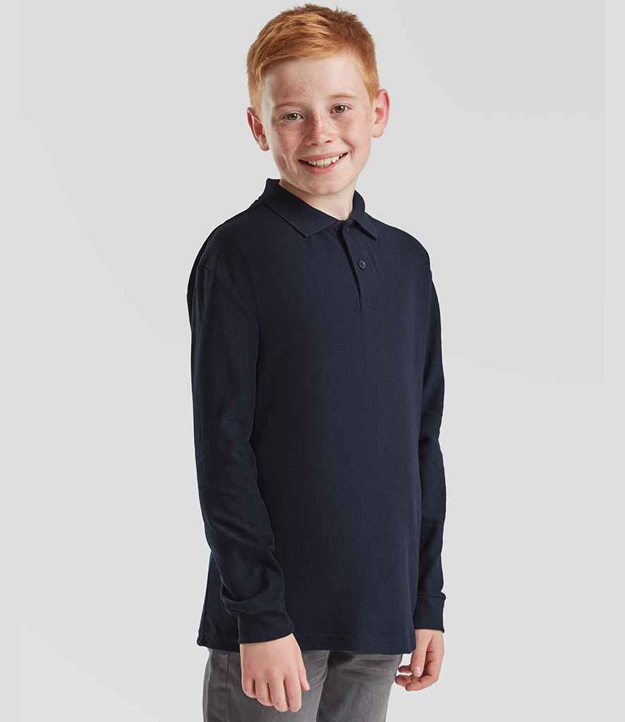 Fruit of the Loom Fruit of the Loom Kids Long Sleeve Poly/Cotton Piqué Polo Shirt Deep Navy