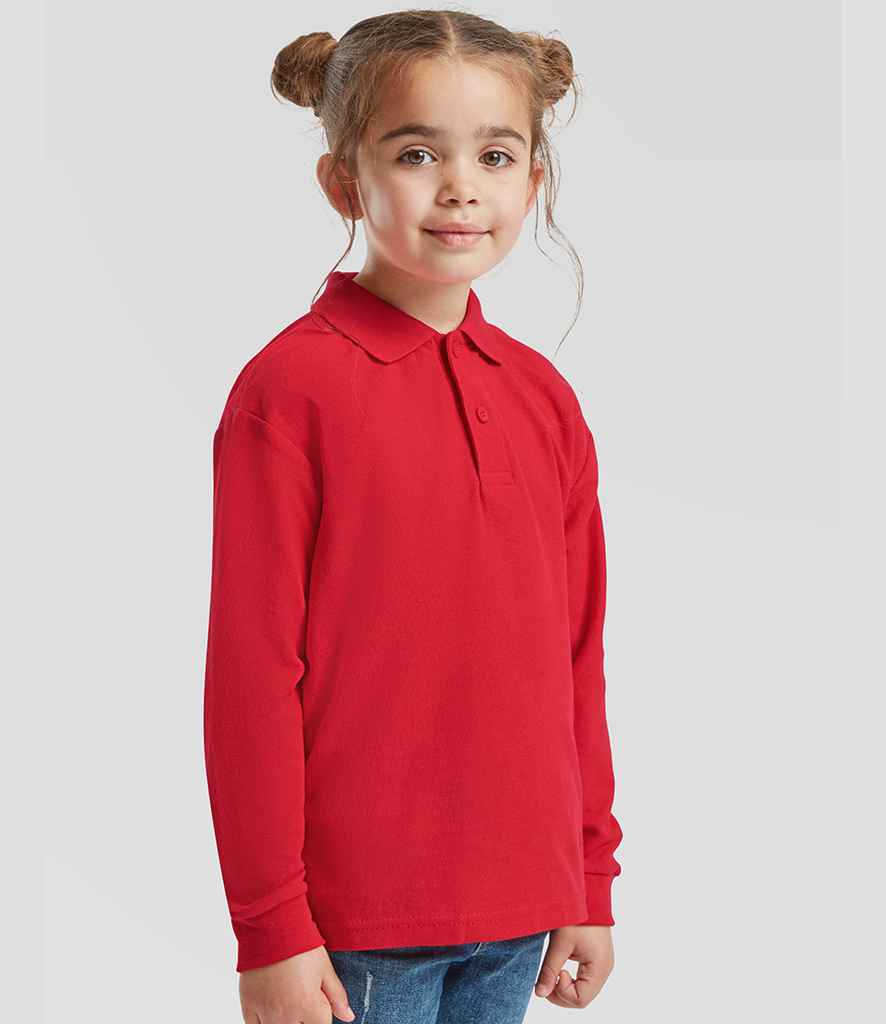 Fruit of the Loom Fruit of the Loom Kids Long Sleeve Poly/Cotton Piqué Polo Shirt Red