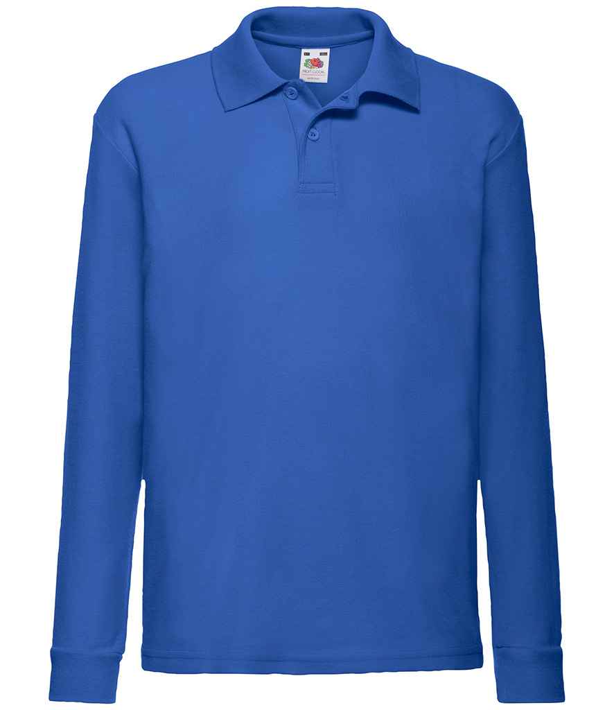 Fruit of the Loom Kids Long Sleeve Poly/Cotton Piqué Polo Shirt in Royal Blue