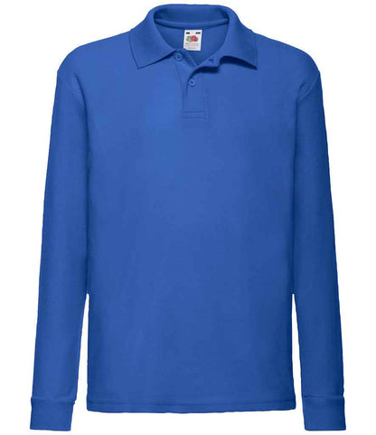 Fruit of the Loom Kids Long Sleeve Poly/Cotton Piqué Polo Shirt in Royal Blue