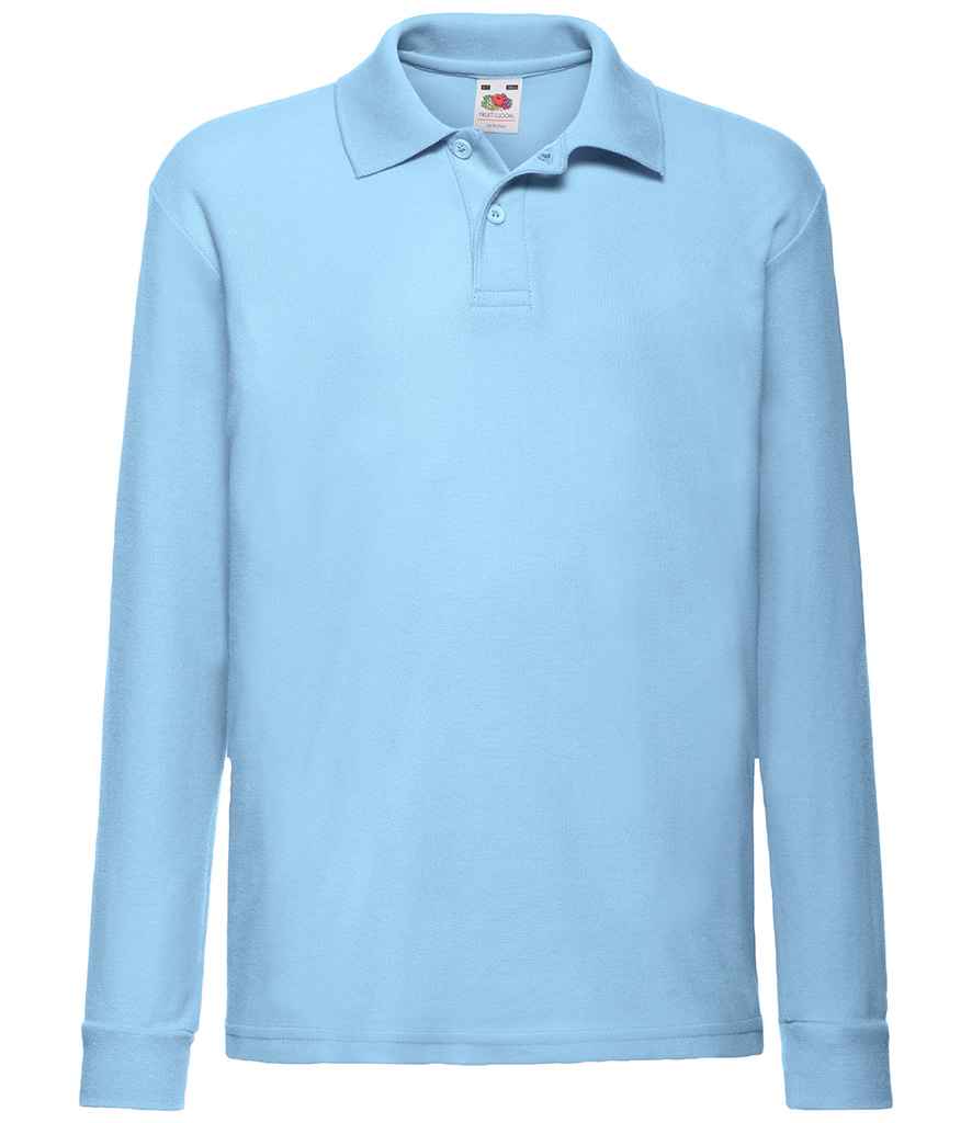 Fruit of the Loom Kids Long Sleeve Poly/Cotton Piqué Polo Shirt in Sky Blue
