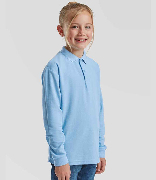 Fruit of the Loom Kids Long Sleeve Poly/Cotton Piqué Polo Shirt - model image
