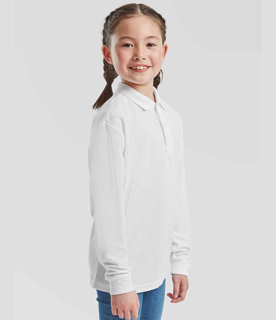 Fruit of the Loom Fruit of the Loom Kids Long Sleeve Poly/Cotton Piqué Polo Shirt White
