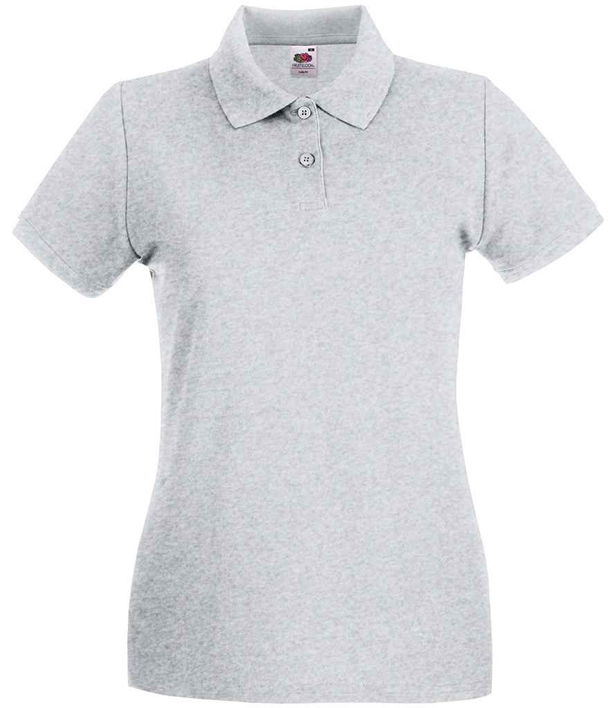 Fruit of the Loom Lady-Fit Premium Cotton Piqué Polo Shirt in Heather Grey