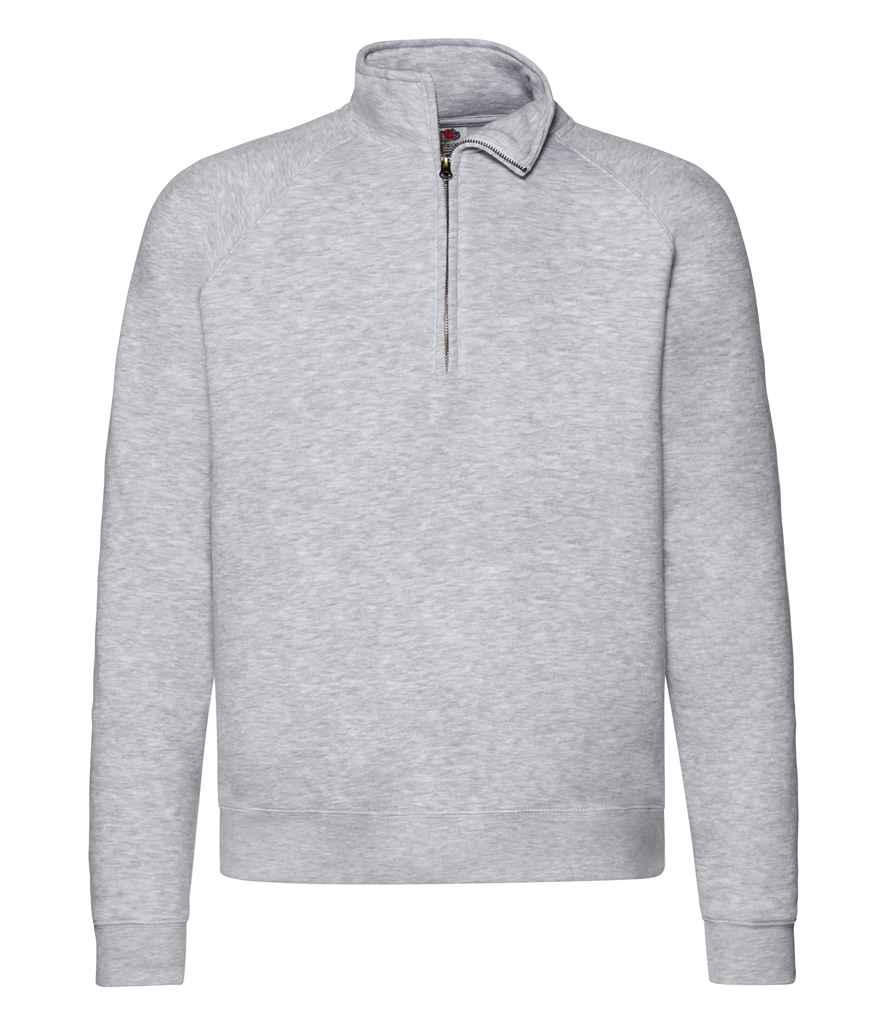 Fruit of the Loom Premium Zip Neck Sweatshirt in Heather Grey