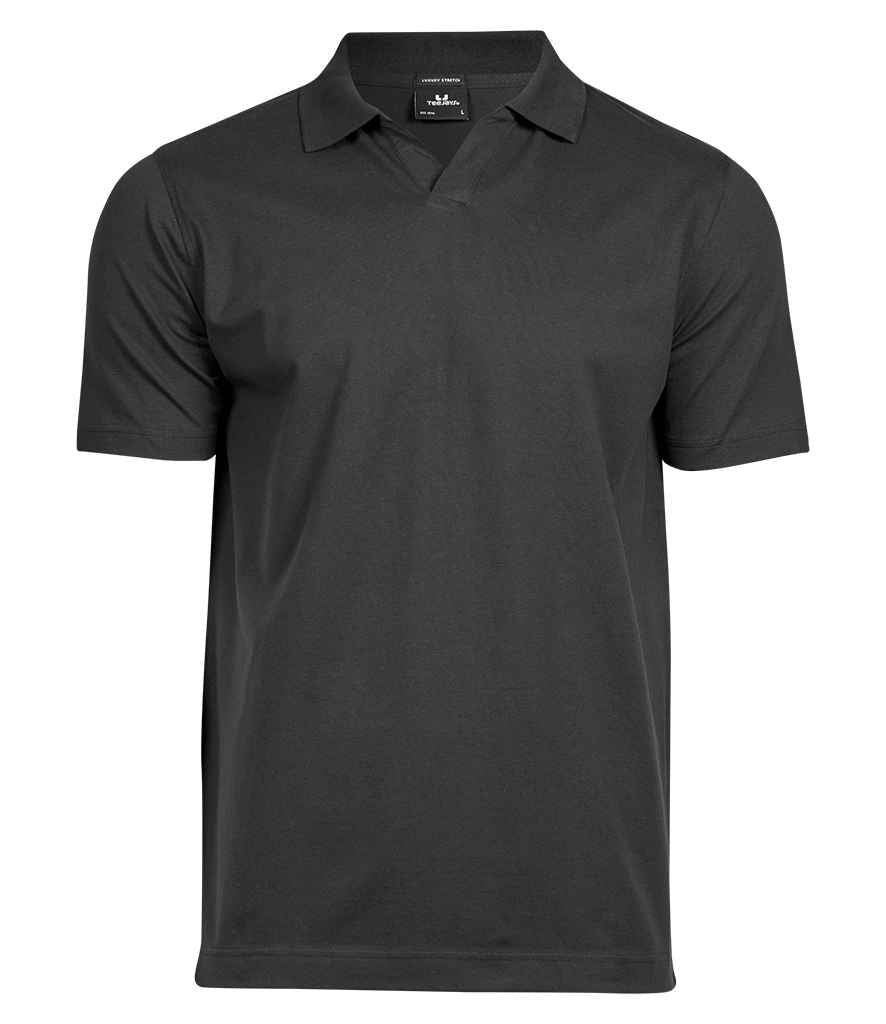 Tee Jays Luxury Stretch V Neck Polo Shirt in Black