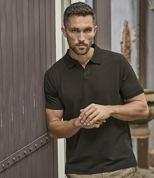 Tee Jays Luxury Stretch V Neck Polo Shirt - Black - Model