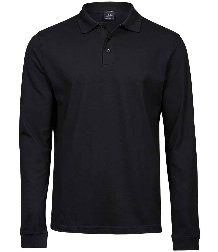 Tee Jays Luxury Stretch Long Sleeve Polo Shirt in Black